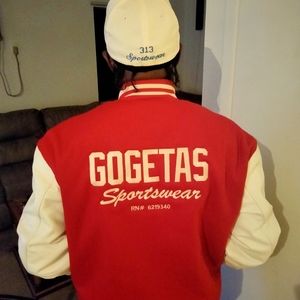 Leather varsity jacket